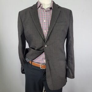 Banana Republic Mens Sport Coat Blazer Two Button Gray Poly Wool Herringbone 42R